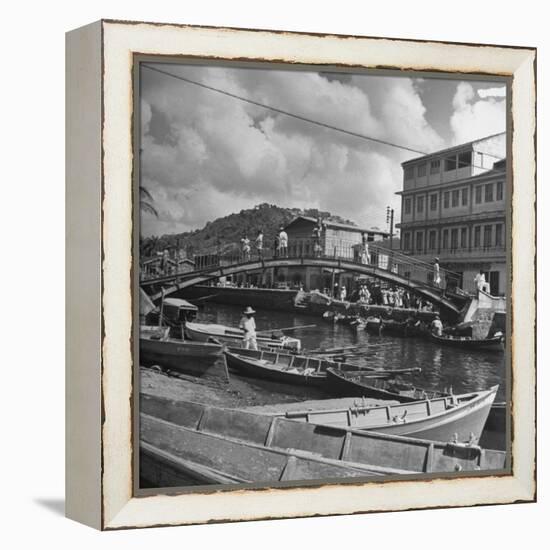 Bridge Spanning River in Middle of Town on the Island of Martinique-David Scherman-Framed Premier Image Canvas