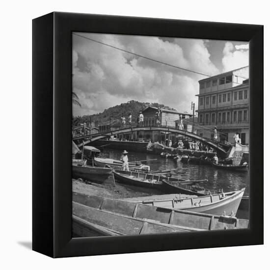 Bridge Spanning River in Middle of Town on the Island of Martinique-David Scherman-Framed Premier Image Canvas