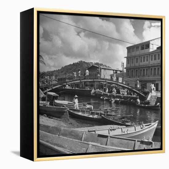 Bridge Spanning River in Middle of Town on the Island of Martinique-David Scherman-Framed Premier Image Canvas