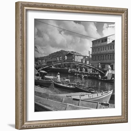 Bridge Spanning River in Middle of Town on the Island of Martinique-David Scherman-Framed Premium Photographic Print