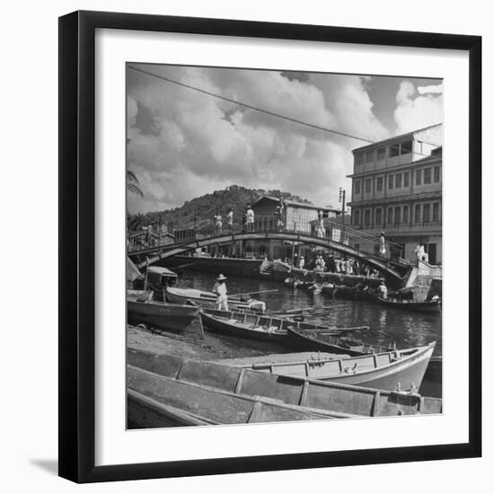 Bridge Spanning River in Middle of Town on the Island of Martinique-David Scherman-Framed Premium Photographic Print