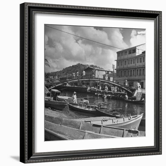 Bridge Spanning River in Middle of Town on the Island of Martinique-David Scherman-Framed Premium Photographic Print