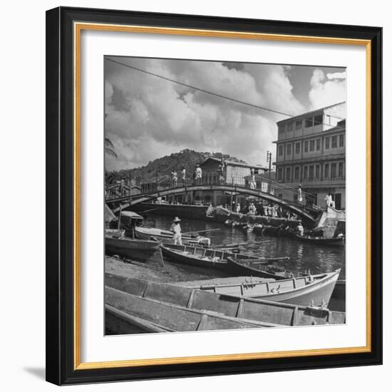 Bridge Spanning River in Middle of Town on the Island of Martinique-David Scherman-Framed Premium Photographic Print