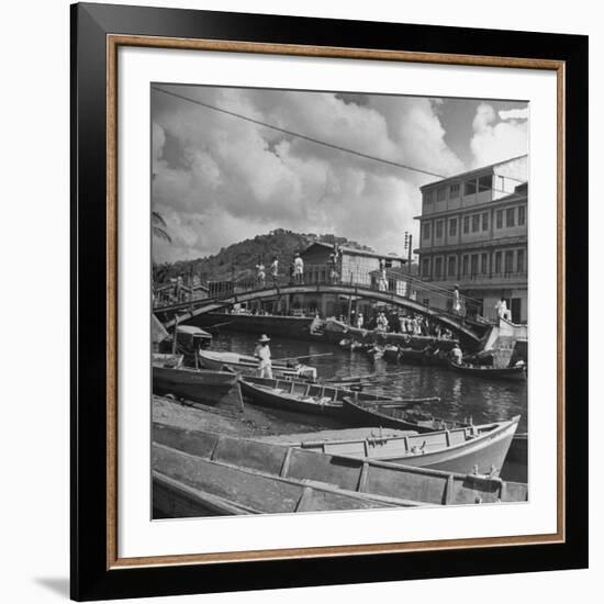 Bridge Spanning River in Middle of Town on the Island of Martinique-David Scherman-Framed Premium Photographic Print