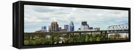 Bridge with Skyline in the Background, John F. Kennedy Memorial Bridge, Louisville, Kentucky, USA-null-Framed Premier Image Canvas