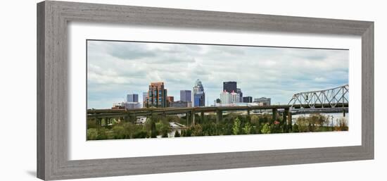 Bridge with Skyline in the Background, John F. Kennedy Memorial Bridge, Louisville, Kentucky, USA-null-Framed Photographic Print