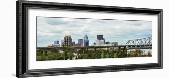 Bridge with Skyline in the Background, John F. Kennedy Memorial Bridge, Louisville, Kentucky, USA-null-Framed Photographic Print