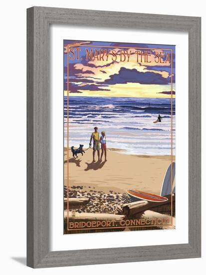 Bridgeport, Connecticut - Beach and Sunset-Lantern Press-Framed Art Print