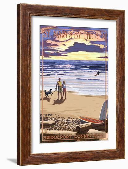 Bridgeport, Connecticut - Beach and Sunset-Lantern Press-Framed Art Print