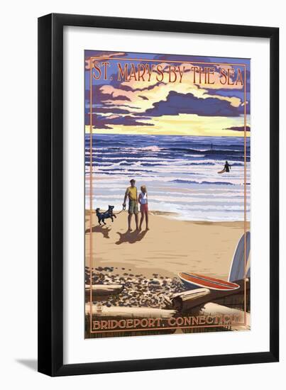 Bridgeport, Connecticut - Beach and Sunset-Lantern Press-Framed Art Print