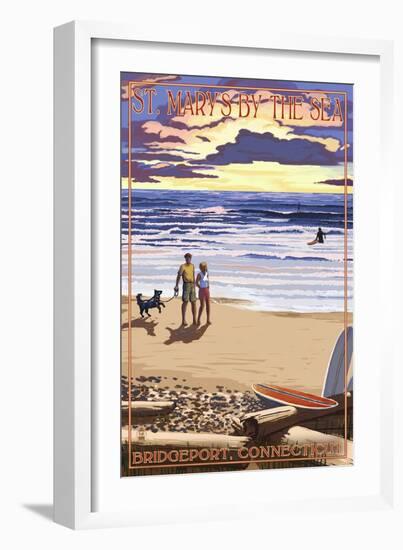 Bridgeport, Connecticut - Beach and Sunset-Lantern Press-Framed Art Print