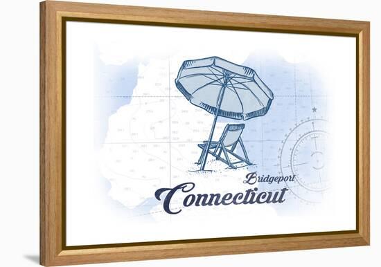 Bridgeport, Connecticut - Beach Chair and Umbrella - Blue - Coastal Icon-Lantern Press-Framed Stretched Canvas