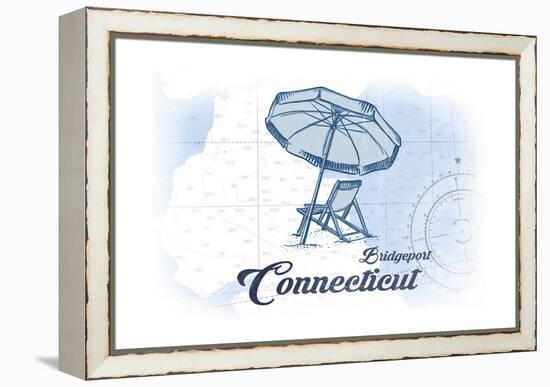 Bridgeport, Connecticut - Beach Chair and Umbrella - Blue - Coastal Icon-Lantern Press-Framed Stretched Canvas