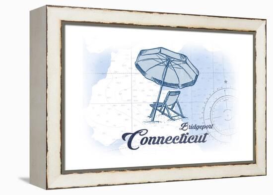 Bridgeport, Connecticut - Beach Chair and Umbrella - Blue - Coastal Icon-Lantern Press-Framed Stretched Canvas