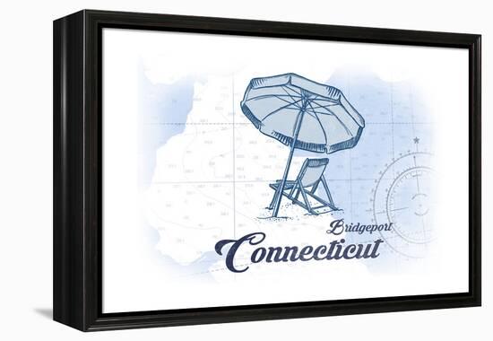 Bridgeport, Connecticut - Beach Chair and Umbrella - Blue - Coastal Icon-Lantern Press-Framed Stretched Canvas