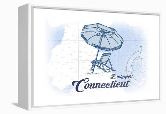 Bridgeport, Connecticut - Beach Chair and Umbrella - Blue - Coastal Icon-Lantern Press-Framed Stretched Canvas