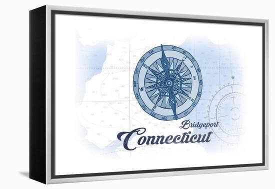 Bridgeport, Connecticut - Compass - Blue - Coastal Icon-Lantern Press-Framed Stretched Canvas