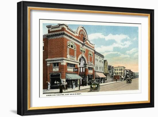 Bridgeport, Connecticut - East Main Street View of the American Theatre-Lantern Press-Framed Art Print