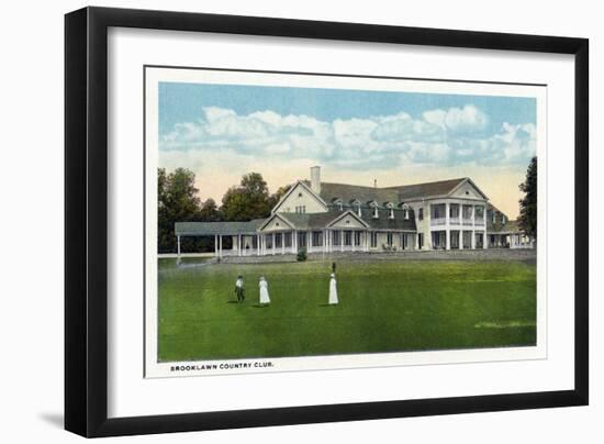 Bridgeport, Connecticut - Exterior View of Brooklawn Country Club, Women Golfing-Lantern Press-Framed Art Print