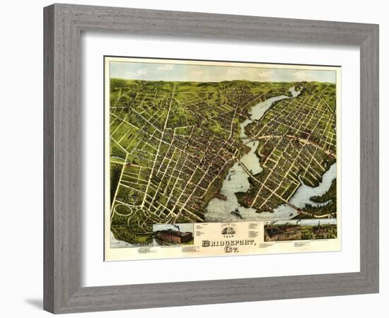Bridgeport, Connecticut - Panoramic Map-Lantern Press-Framed Art Print