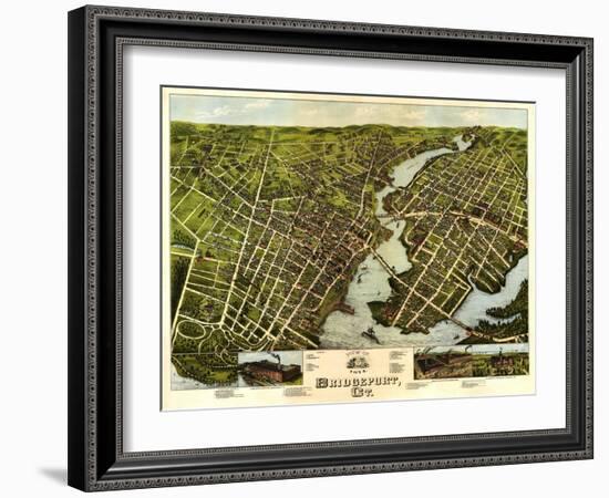 Bridgeport, Connecticut - Panoramic Map-Lantern Press-Framed Art Print