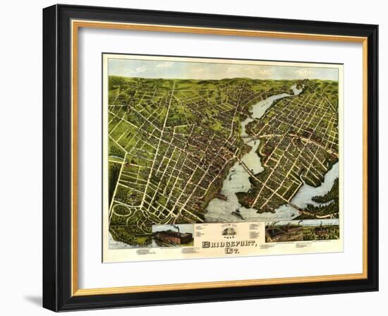 Bridgeport, Connecticut - Panoramic Map-Lantern Press-Framed Art Print