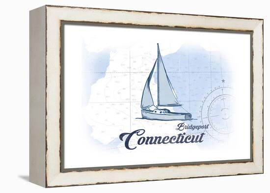 Bridgeport, Connecticut - Sailboat - Blue - Coastal Icon-Lantern Press-Framed Stretched Canvas