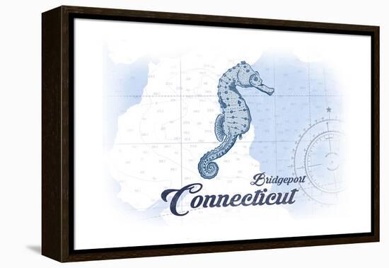 Bridgeport, Connecticut - Seahorse - Blue - Coastal Icon-Lantern Press-Framed Stretched Canvas