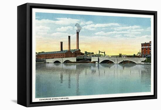 Bridgeport, Connecticut - Waterfront View of the Congress Street Bridge-Lantern Press-Framed Stretched Canvas