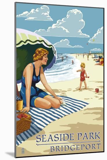 Bridgeport, Connecticut - Woman on the Beach-Lantern Press-Mounted Art Print