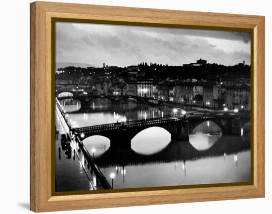 Bridges across the Arno River at Night-Alfred Eisenstaedt-Framed Premier Image Canvas