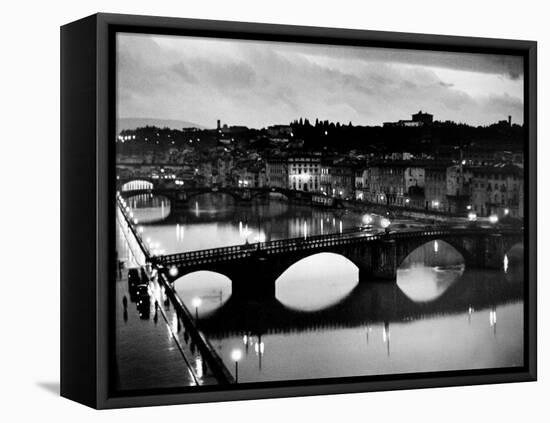 Bridges across the Arno River at Night-Alfred Eisenstaedt-Framed Premier Image Canvas