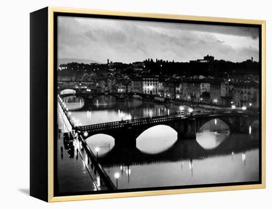 Bridges across the Arno River at Night-Alfred Eisenstaedt-Framed Premier Image Canvas