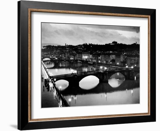 Bridges across the Arno River at Night-Alfred Eisenstaedt-Framed Premium Photographic Print