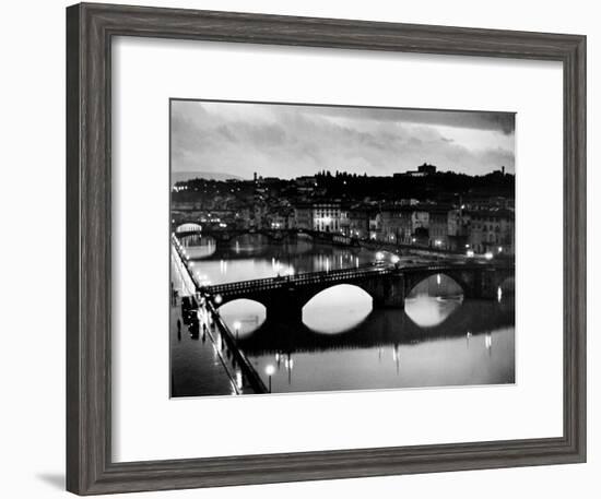 Bridges across the Arno River at Night-Alfred Eisenstaedt-Framed Premium Photographic Print