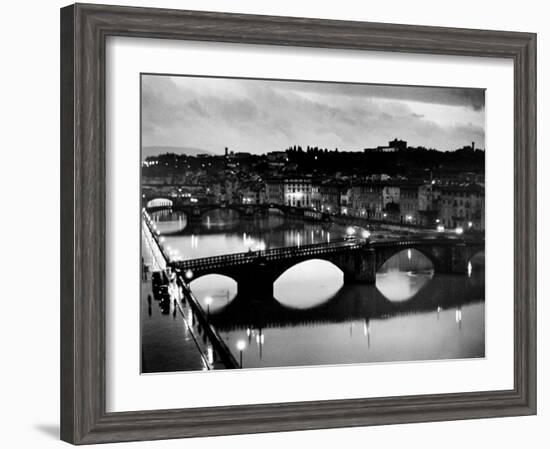 Bridges across the Arno River at Night-Alfred Eisenstaedt-Framed Photographic Print