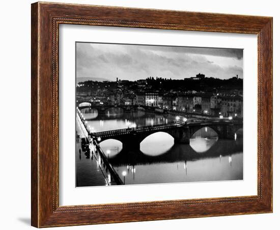 Bridges across the Arno River at Night-Alfred Eisenstaedt-Framed Photographic Print