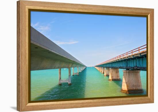 Bridges Going to Infinity. Seven Mile Bridge in Key West Florida-Fotomak-Framed Premier Image Canvas