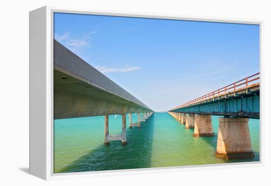 Bridges Going to Infinity. Seven Mile Bridge in Key West Florida-Fotomak-Framed Premier Image Canvas