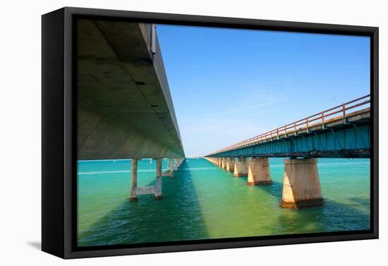 Bridges Going to Infinity. Seven Mile Bridge in Key West Florida-Fotomak-Framed Premier Image Canvas