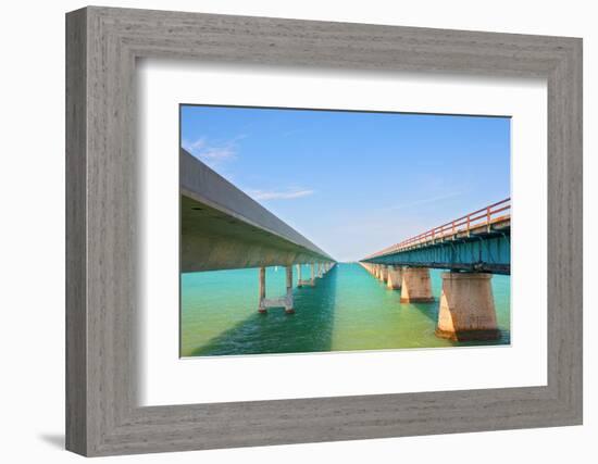 Bridges Going to Infinity. Seven Mile Bridge in Key West Florida-Fotomak-Framed Photographic Print