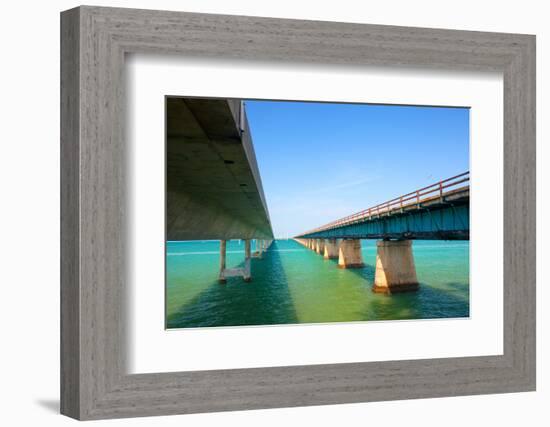 Bridges Going to Infinity. Seven Mile Bridge in Key West Florida-Fotomak-Framed Photographic Print