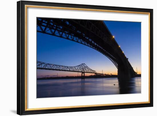 Bridges over the Mississippi River at Dawn in St. Louis, Missouri-Jerry & Marcy Monkman-Framed Photographic Print