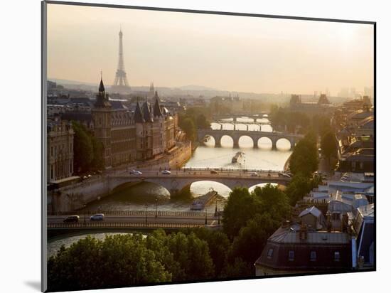 Bridges over the Seine river, Paris-Michel Setboun-Mounted Art Print