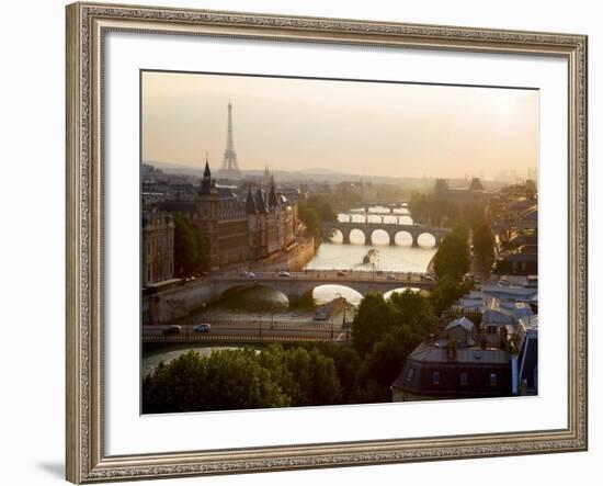 Bridges over the Seine river, Paris-Michel Setboun-Framed Art Print