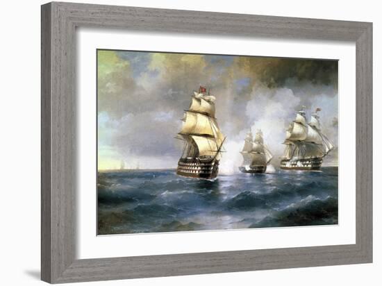 Brig Mercury Attacked by Two Turkish Ships on May 14th, 1829, 1892-Ivan Konstantinovich Aivazovsky-Framed Giclee Print