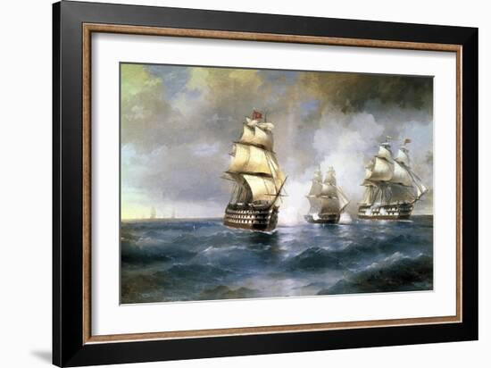 Brig Mercury Attacked by Two Turkish Ships on May 14th, 1829, 1892-Ivan Konstantinovich Aivazovsky-Framed Giclee Print
