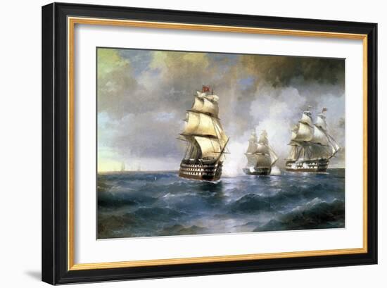 Brig Mercury Attacked by Two Turkish Ships on May 14th, 1829, 1892-Ivan Konstantinovich Aivazovsky-Framed Giclee Print