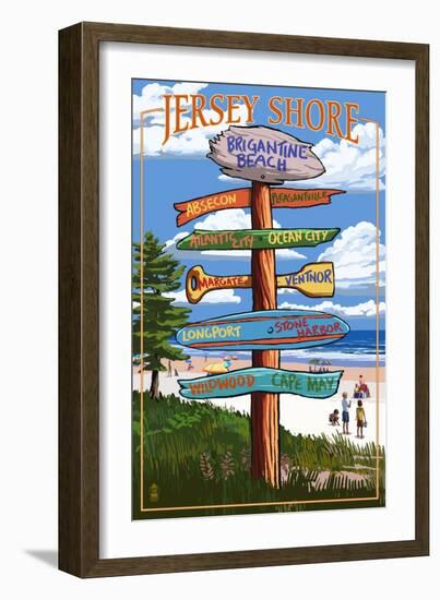 Brigantine Beach, New Jersey - Destinations Signpost-Lantern Press-Framed Art Print