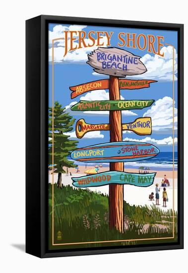 Brigantine Beach, New Jersey - Destinations Signpost-Lantern Press-Framed Stretched Canvas